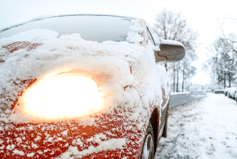 Snowy car headlight