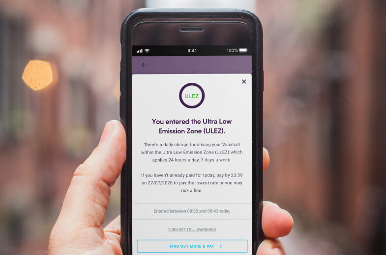 By Miles app Ultra Low Emissions Zone London Message on phone